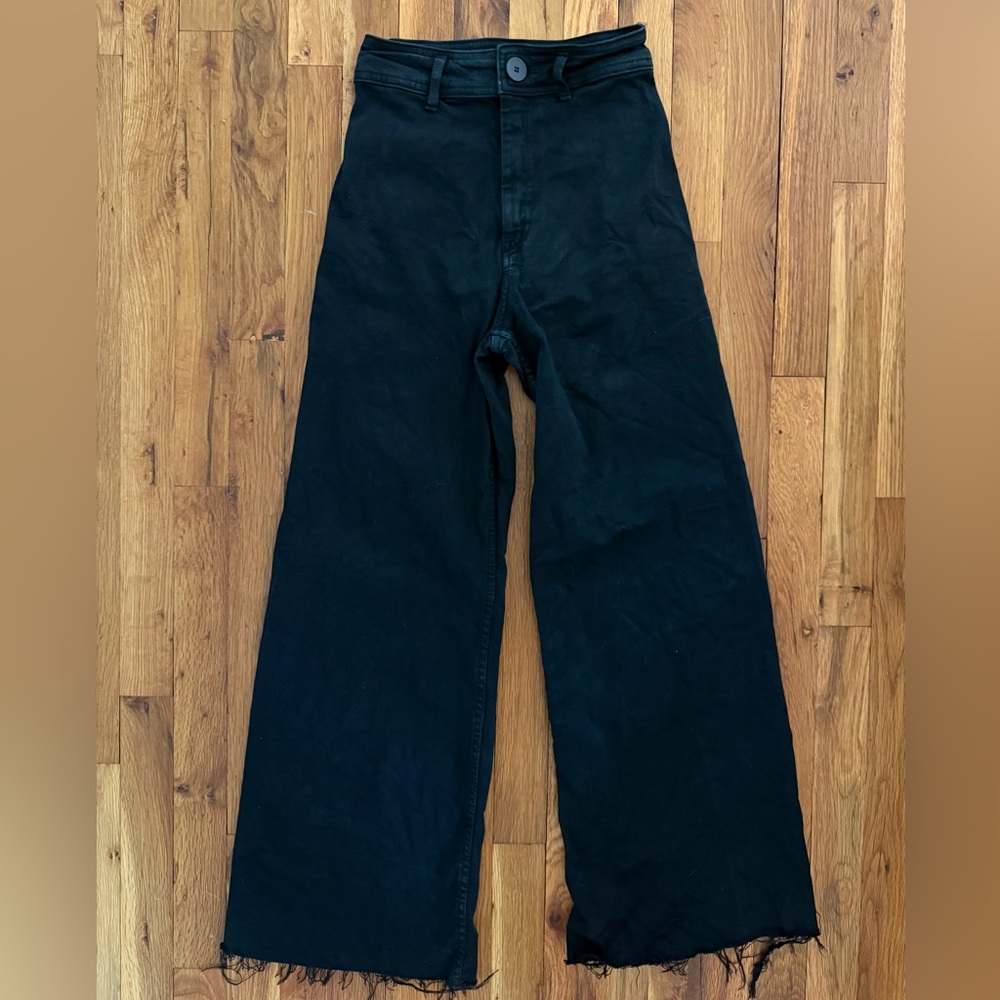 Zara Black Denim Jeans Raw Hem High Rise